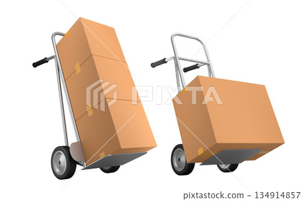 Set of Airport luggage cart or baggage trolley side with cardboard boxes or cartons Set of Airport luggage cart or baggage trolley side with cardboard boxes or cartons 134914857