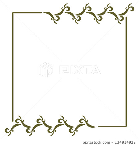 Elegant olive green square frame with elegant arabesque corner decoration and antique ornamentation Elegant olive green square frame with elegant arabesque corner decoration and antique ornamentation 134914922