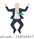 Front view illustration of a senior businessman rejoicing with his hands raised 134914927