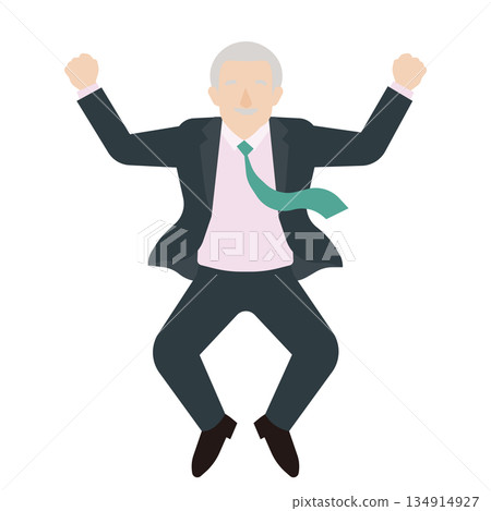 Front view illustration of a senior businessman rejoicing with his hands raised Front view illustration of a senior businessman rejoicing with his hands raised 134914927