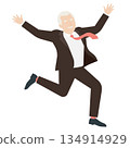 Illustration of a senior man in a suit jumping energetically 134914929