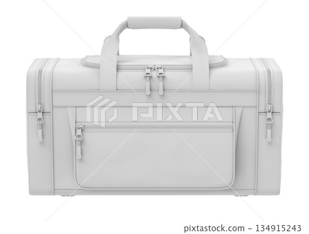 Clay render of  sport duffle travel bag isolated on white background - 3D illustration 134915243