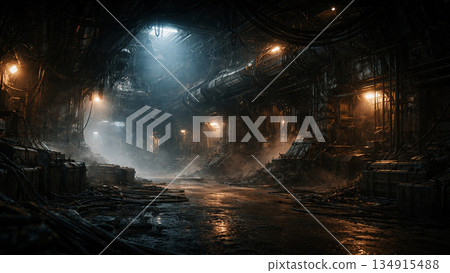 靜謐的地下空間瀰漫著一種無機的、抽象的氛圍 134915488