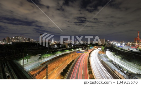 Night view of the Shuto Expressway Bayshore Route from the Oi Kita Viaduct Night view of the Shuto Expressway Bayshore Route from the Oi Kita Viaduct 134915570