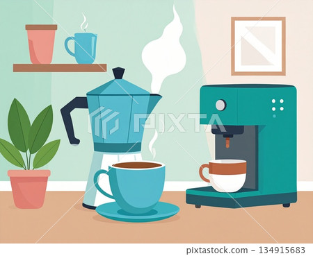 咖啡壺的插圖 134915683