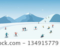 Bustling ski resort illustration background 134915779