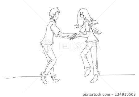 Continuous One Line Drawing of a Couple Dancing Together, Love and Romance Concept eps10 Continuous One Line Drawing of a Couple Dancing Together, Love and Romance Concept eps10 134916502