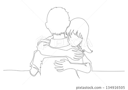 Continuous One Line Drawing of a Couple Hugging, Love and Relationship eps10 134916505