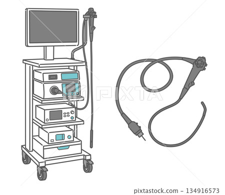 Illustration of an endoscope system and scope set (complete set of medical equipment) Illustration of an endoscope system and scope set (complete set of medical equipment) 134916573