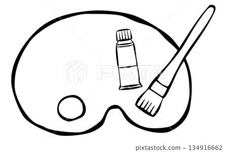 [Line Drawing] Design Materials and Decorative Parts: Paints, Brushes, and Palettes 134916662