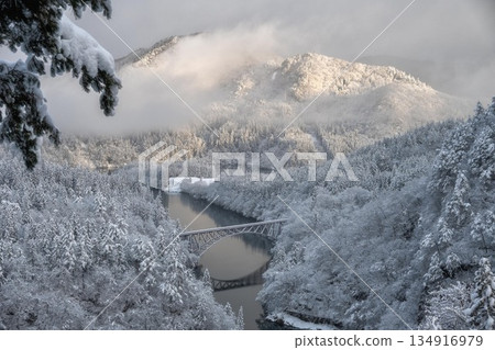 Tadami River in the dead of winter 134916979