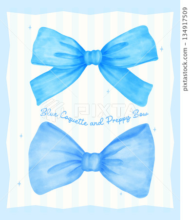 Coquette elegant short ribbon bows light blue watercolor hand painting in a preppy aesthetic Coquette elegant short ribbon bows light blue watercolor hand painting in a preppy aesthetic 134917509