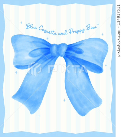 Coquette ribbon bow blue watercolor hand painting in a preppy aesthetic 134917511