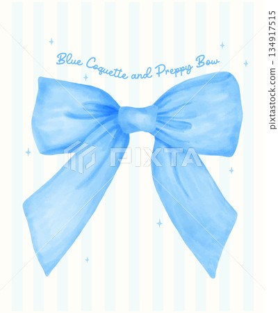Elegant Coquette ribbon bow blue watercolor hand painting in a preppy aesthetic. Elegant Coquette ribbon bow blue watercolor hand painting in a preppy aesthetic. 134917515