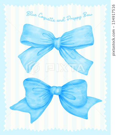 Elegant Coquette short ribbon bows light blue watercolor hand painting in a preppy aesthetic Elegant Coquette short ribbon bows light blue watercolor hand painting in a preppy aesthetic 134917516