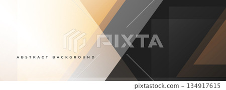 Beige and brown modern abstract wide banner with geometric shapes. Dark brown and yellow abstract background. Beige and brown modern abstract wide banner with geometric shapes. Dark brown and yellow abstract background. 134917615