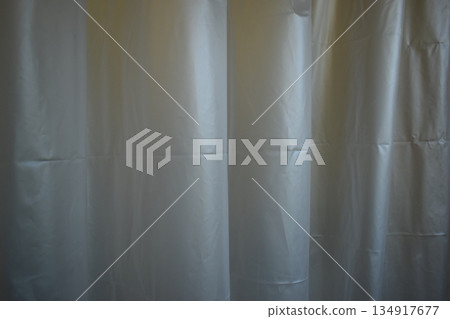 white plastic curtain texture in bathroom white plastic curtain texture in bathroom 134917677