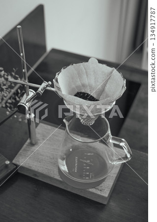 Coffee Grounds in Filter Ready for Brewing (B&W) Coffee Grounds in Filter Ready for Brewing (B&W) 134917787