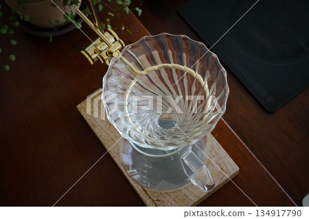 Close-up of Wave Patterned Glass Dripper 134917790