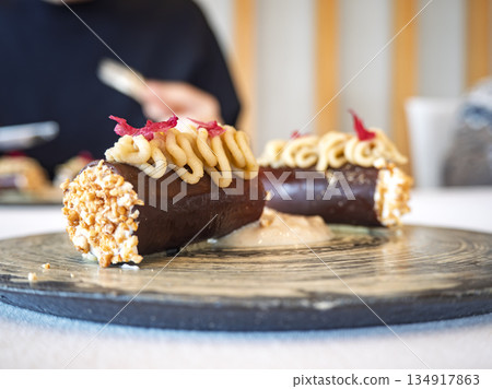 A luxurious and satisfying rich chocolate dessert A luxurious and satisfying rich chocolate dessert 134917863