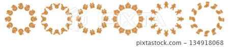 A set of simple round frames. Gingerbread Christmas cookies. Flat-style vector illustration 134918068