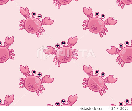 Cute cartoon crab. Sea pattern. Isolated background. Vector illustration 134918072