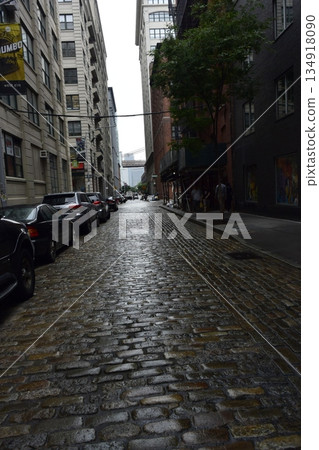 紐約布魯克林Dumbo區雨後的鵝卵石路面 紐約布魯克林Dumbo區雨後的鵝卵石路面 134918090