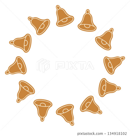 Cute bell. Round frame. Christmas cookies. Isolated white background. Vector illustration 134918102