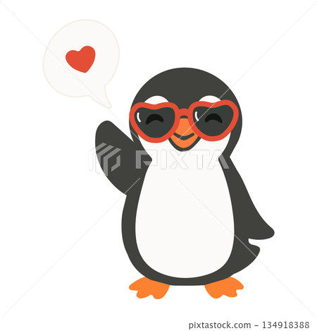 Cartoon Penguin Wearing Heart Sunglasses Illustration 134918388