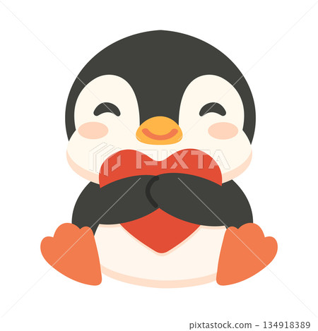 Cute Penguin Holding a Red Heart Illustration 134918389