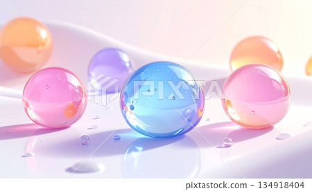 粉彩色水滴閃爍的背景。無文字區域。人工智慧生成素材。 134918404