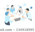 商務人士在辦公室開會-業務團隊啟動插畫素材 134918995