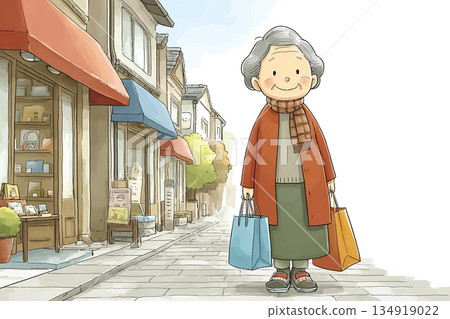 Elderly woman goes shopping with peace of mind in AI smart shoes | Support for independent outings 134919022