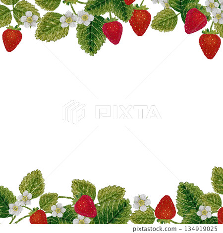 [Strawberry top and bottom frame] Hand embroidery illustration material 134919025
