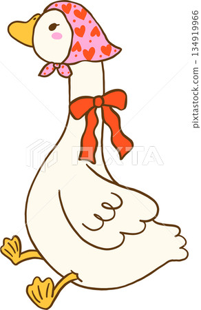 Valentine Goose Girl Wearing Bonnet Cartoon Hand Drawn 134919966