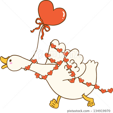 Valentine Silly Goose with Heart Balloon and Garland Cartoon Hand Drawn Valentine Silly Goose with Heart Balloon and Garland Cartoon Hand Drawn 134919970