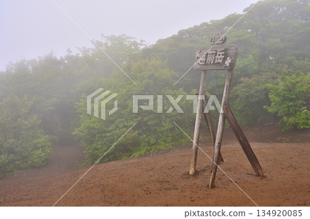 Mount Echizen in the Aitaka Mountains: The summit shrouded in mountain mist 134920085