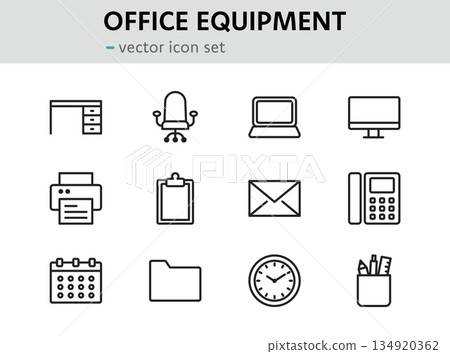 Office supplies and equipment icon set 134920362