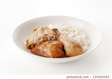 Garlic chicken and sticky barley rice 134920365