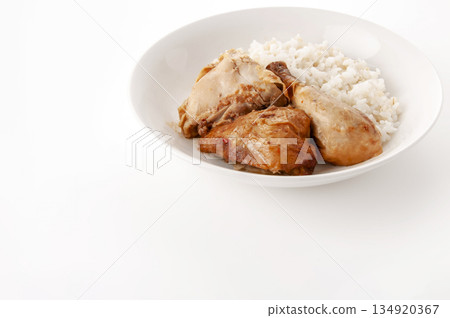 Garlic chicken and sticky barley rice 134920367