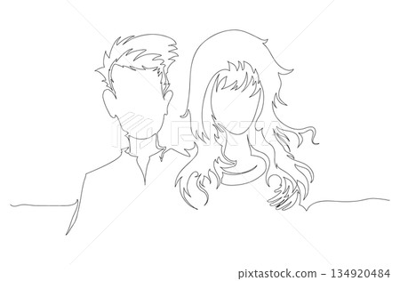 Continuous One Line Drawing of Couple Relationship Concept eps10 134920484