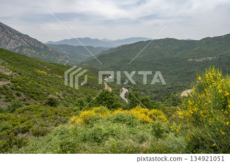 Corse, France Corsica marine french island Mediterranean Sea with hights mountains peak famous GR20 path 134921051