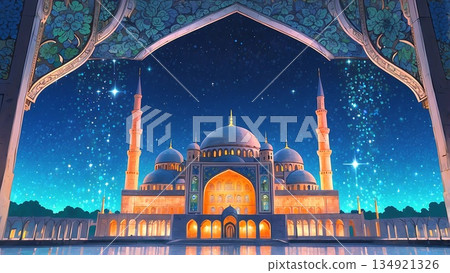 Game background: A beautiful illuminated Arabian fantasy palace 134921326