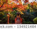 Bentendo Hall surrounded by autumn leaves at Todoroki Fudoson Temple in Tokyo in autumn 134921484