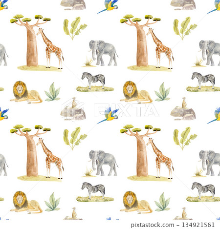 Elephant, Giraffe, Zebra, Parrot, Meerkat, Lion, African Wildlife Boho Fabric, Elephant, Giraffe, Zebra, Parrot, Meerkat, Lion, African Wildlife Boho Fabric, 134921561