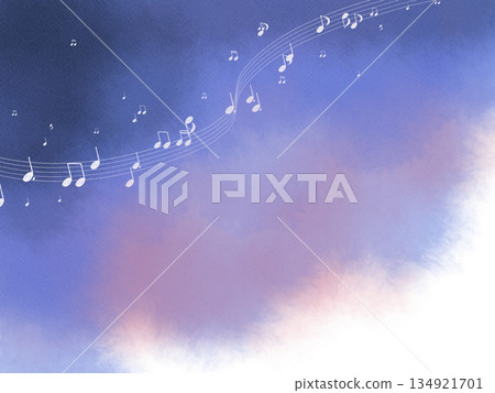 Musical notes background flowing in the clouds 134921701