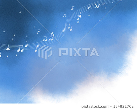 Musical notes background flowing in the clouds 134921702