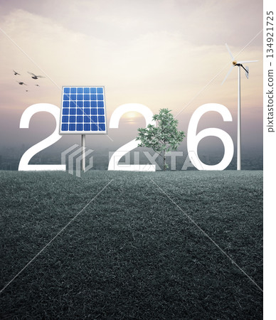 Happy new year 2026 ecology saving power and energy concept Happy new year 2026 ecology saving power and energy concept 134921725