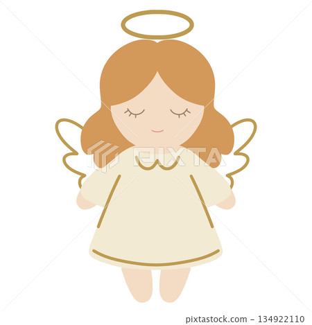 Cute angel character with golden halo and wings 134922110