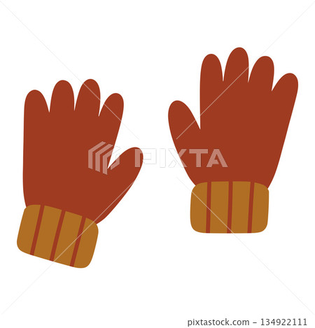 Pair of cozy knitted gloves protecting hands from cold 134922111